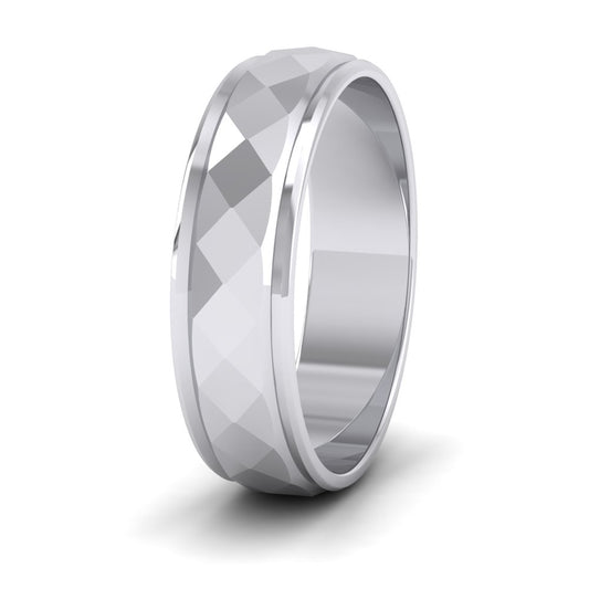 Facet And Line Pattern Sterling Silver 6mm Wedding Ring