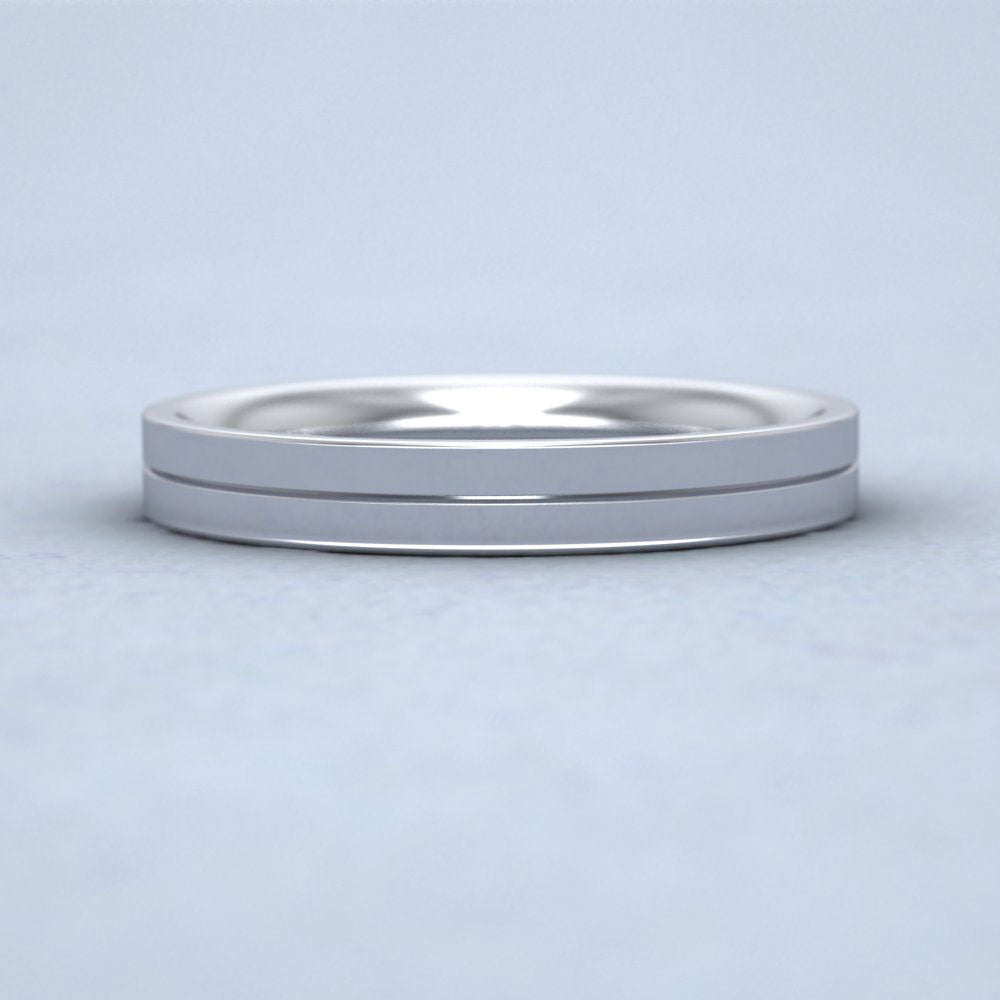 9ct White Gold 3mm Wedding Ring With Line Down View