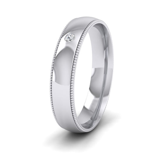Single Flush Diamond Set And Millgrain Edge 18ct White Gold 4mm Wedding Ring