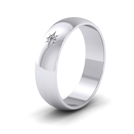 Single Star Diamond Set 14ct White Gold 6mm Wedding Ring