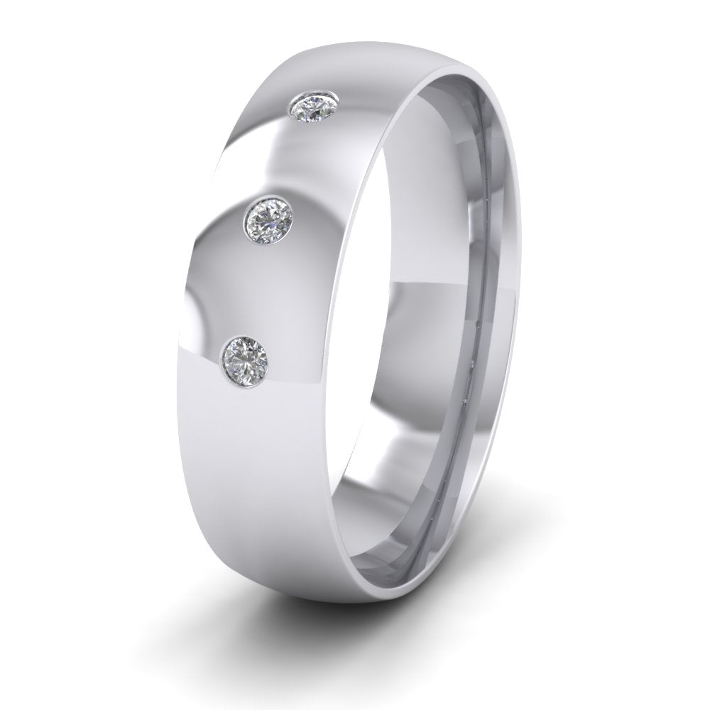 Three Diamond Flush Set 500 Palladium 6mm Wedding Ring