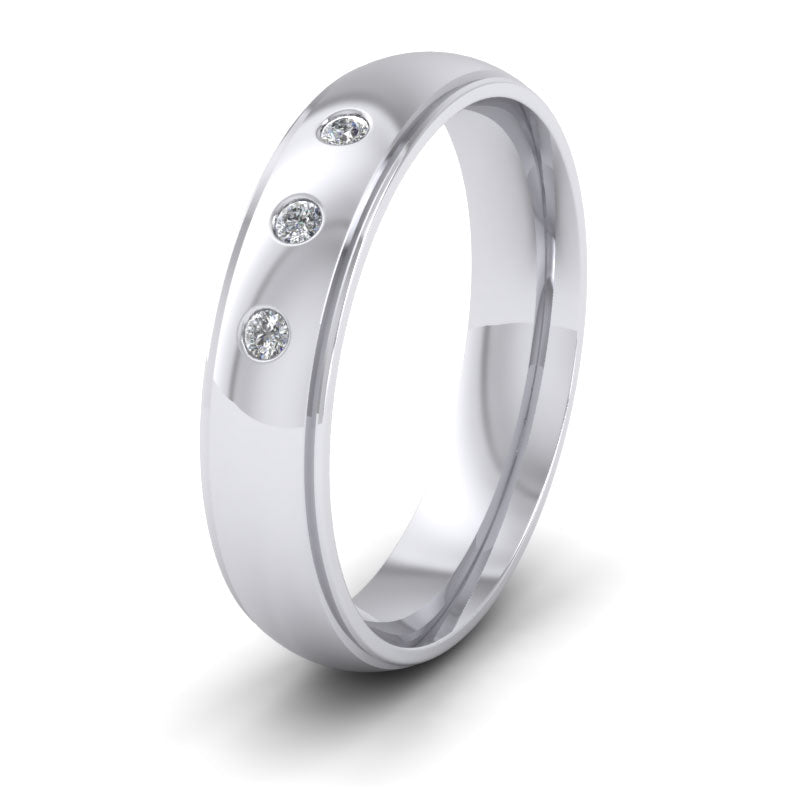Line Pattern And Three Diamond Set 500 Palladium 5mm Wedding Ring