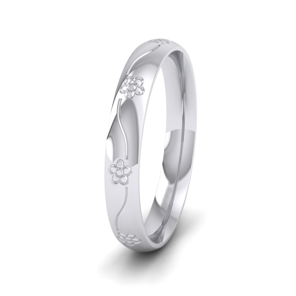 Engraved Flower 950 Platinum 3mm Wedding Ring