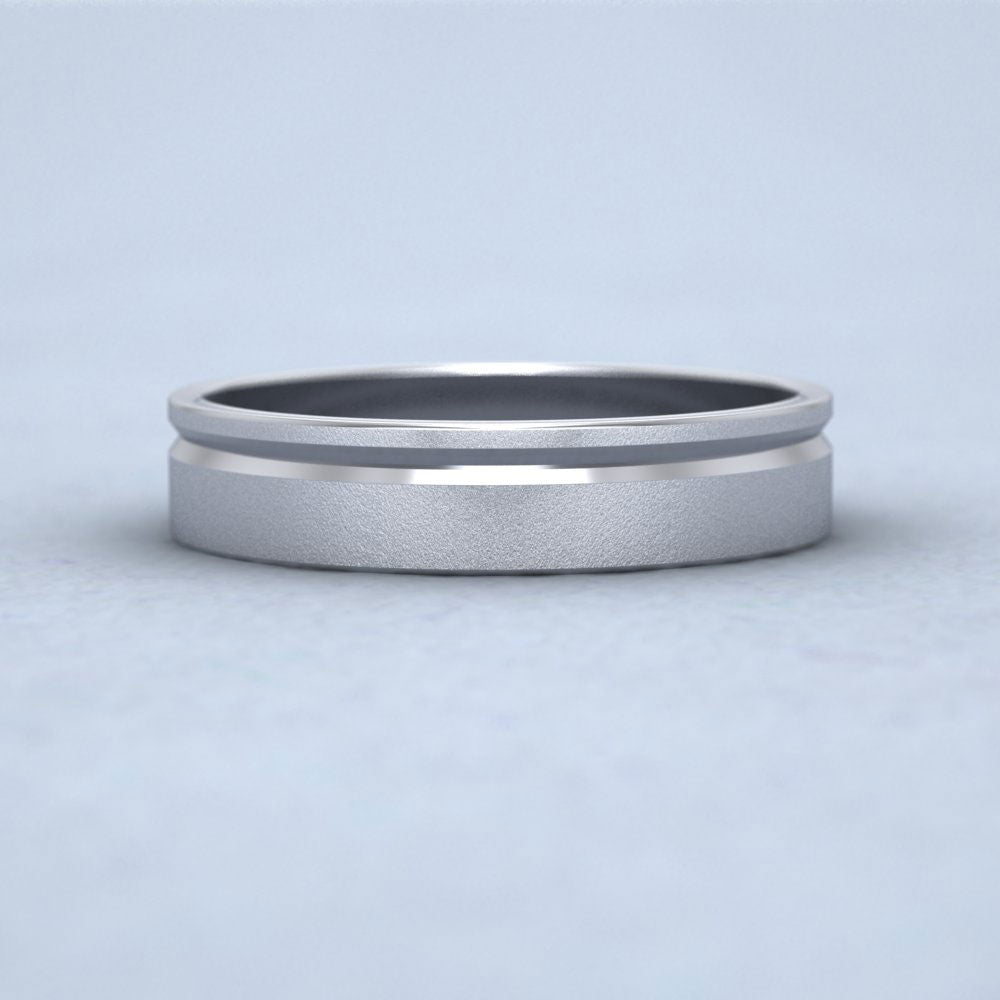 Asymmetric Line Pattern 9ct White Gold 4mm Flat Wedding Ring Down View