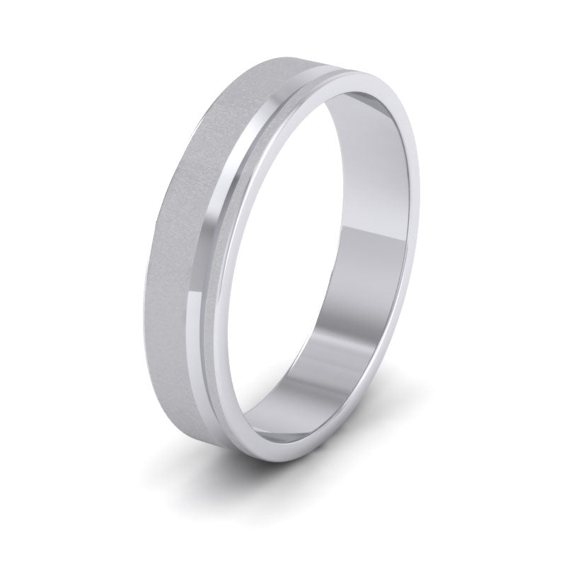 Asymmetric Line Pattern 14ct White Gold 4mm Flat Wedding Ring