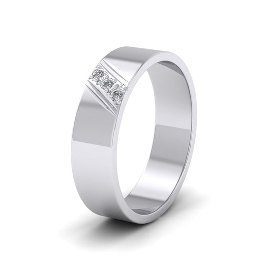 Three Diagonal Diamond Set 14ct White Gold 6mm Wedding Ring