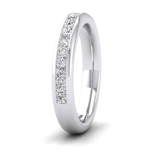 <p>9ct White Gold Princess Cut Diamond 0.75ct Half Channel Set Flat Wedding Ring.  35mm Wide And Court Shaped For Comfortable Fitting</p>