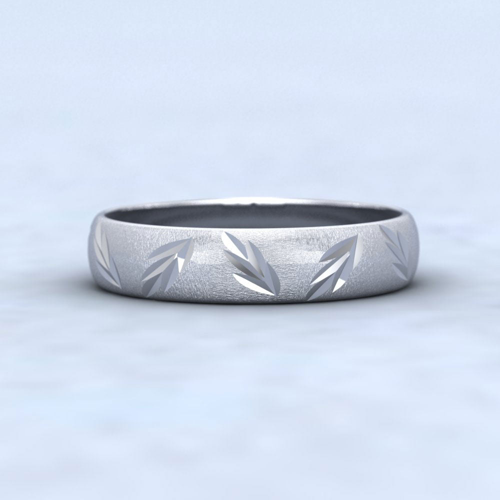 Leaf Cut Pattern 14ct White Gold 4mm Wedding Ring Down View