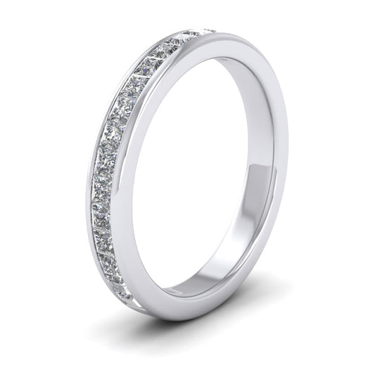 <p>Channel Set Princess Cut Diamond Wedding Ring In 14ct White Gold (0.72ct, Halfway Set Around).  3mm Wide And Court Shaped For Comfortable Fitting</p>