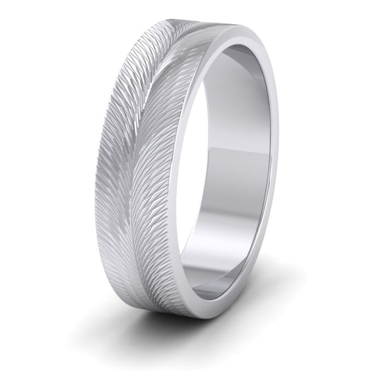 <p>14ct White Gold Feather Pattern Flat Wedding Ring.  6mm Wide And Court Shaped For Comfortable Fitting</p>