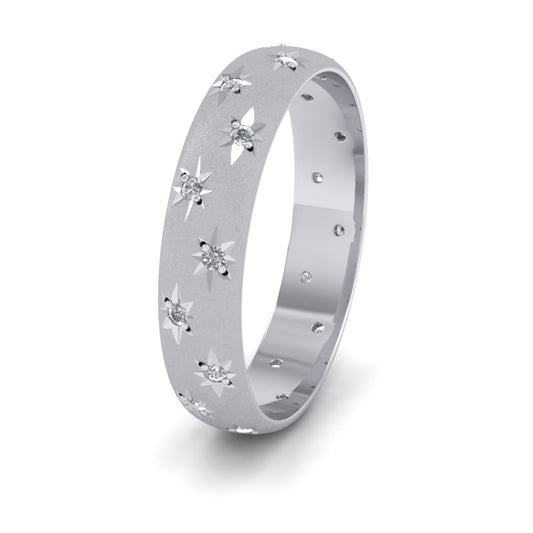 Star And Diamond Set 18ct White Gold 4mm Wedding Ring