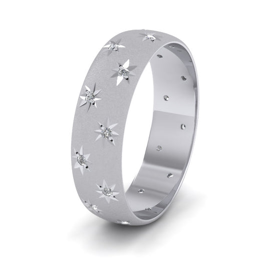 Star And Diamond Set 14ct White Gold 6mm Wedding Ring
