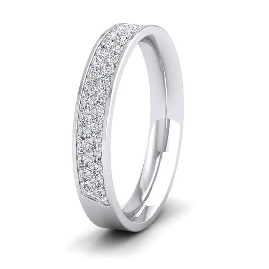 <p>9ct White Gold Two Row 0.44ct Half Diamond Set Pave Flat Wedding Ring.  35mm Wide And Court Shaped For Comfortable Fitting</p>