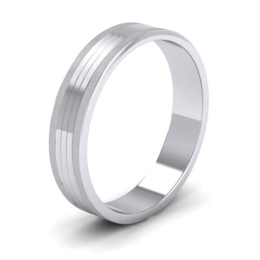 Grooved Pattern 9ct White Gold 4mm Flat Wedding Ring
