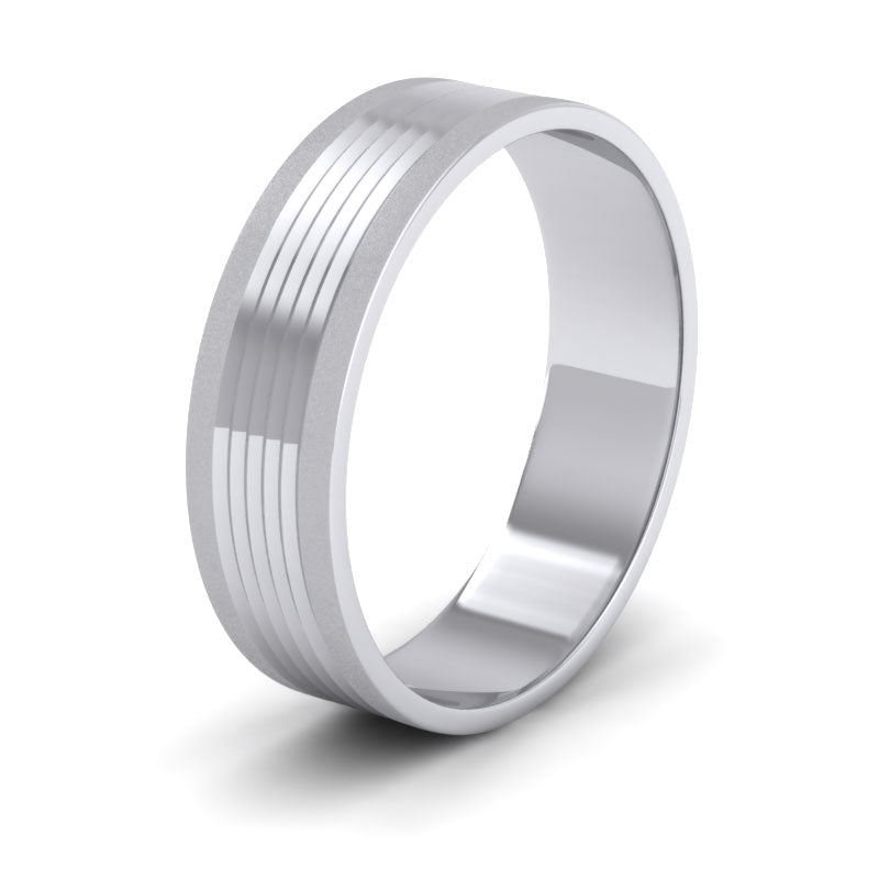 Grooved Pattern Sterling Silver 6mm Flat Wedding Ring