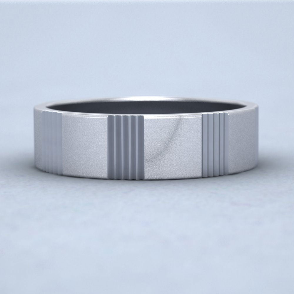 Across Groove Pattern 950 Platinum 6mm Flat Wedding Ring Down View