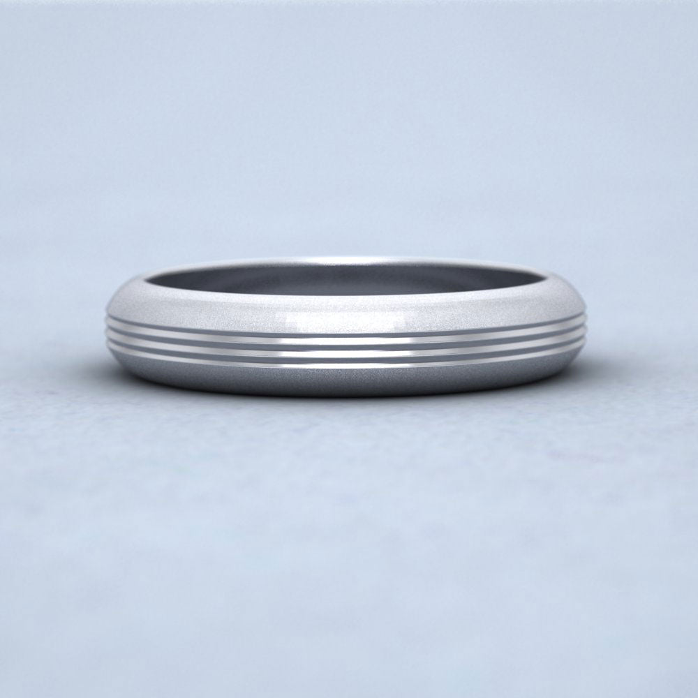 Grooved Pattern 9ct White Gold 4mm Wedding Ring Down View