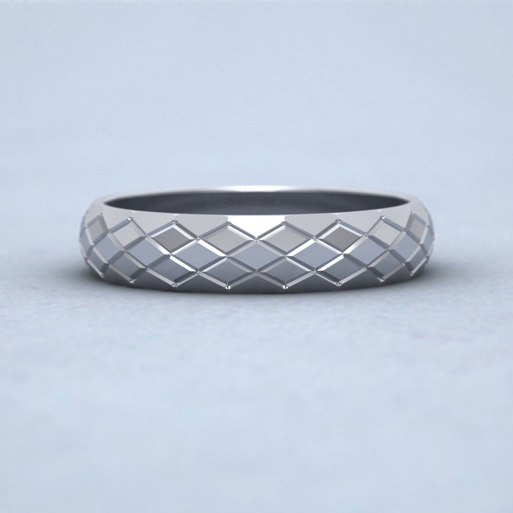 Facet And Line Harlequin Design Sterling Silver 4mm Wedding Ring Down View