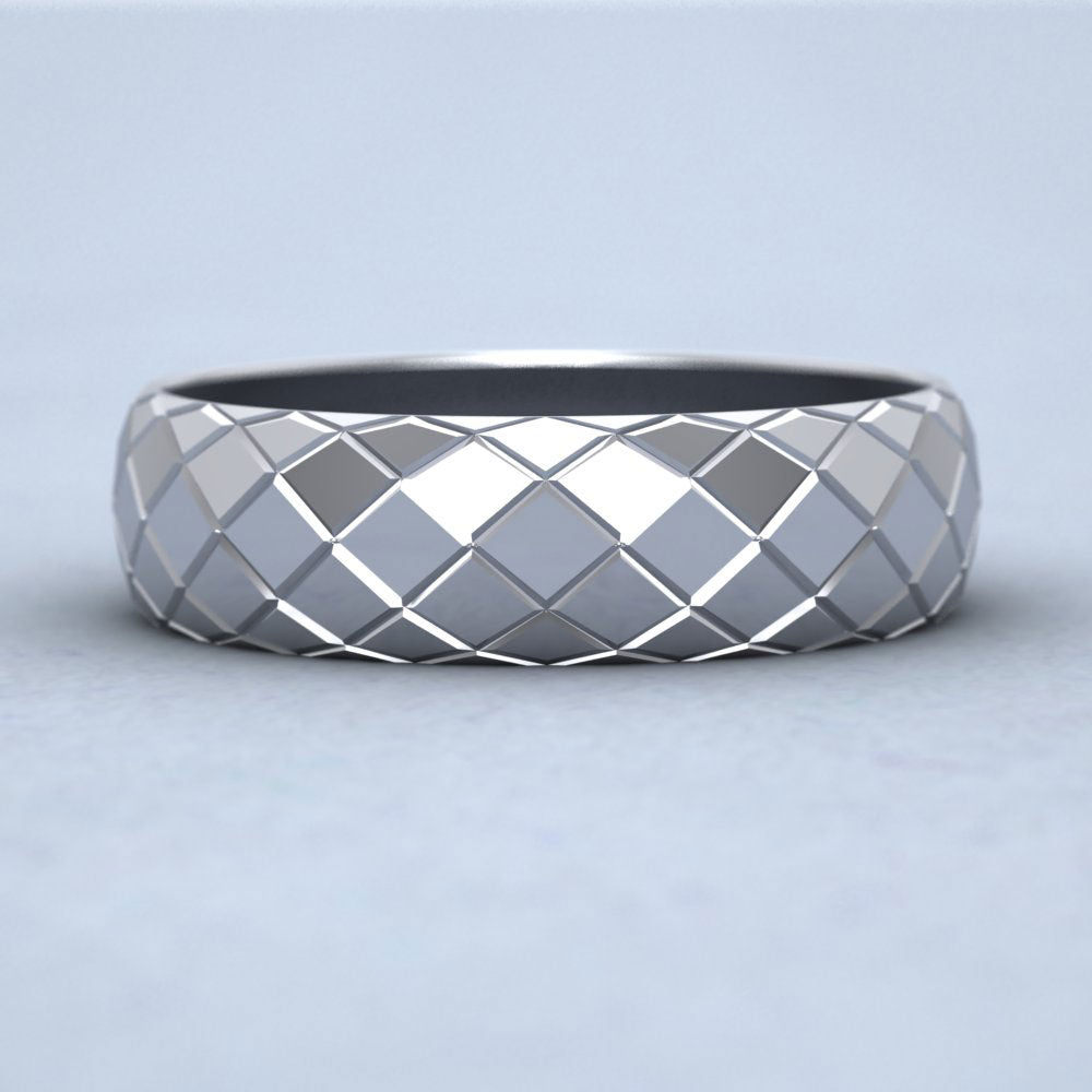 Facet And Line Harlequin Design Sterling Silver 6mm Wedding Ring Down View