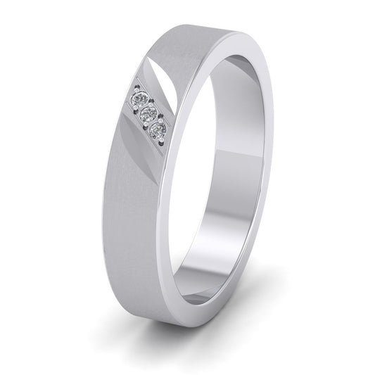 Diagonal Cut And Diamond Set 9ct White Gold 4mm Flat Wedding Ring