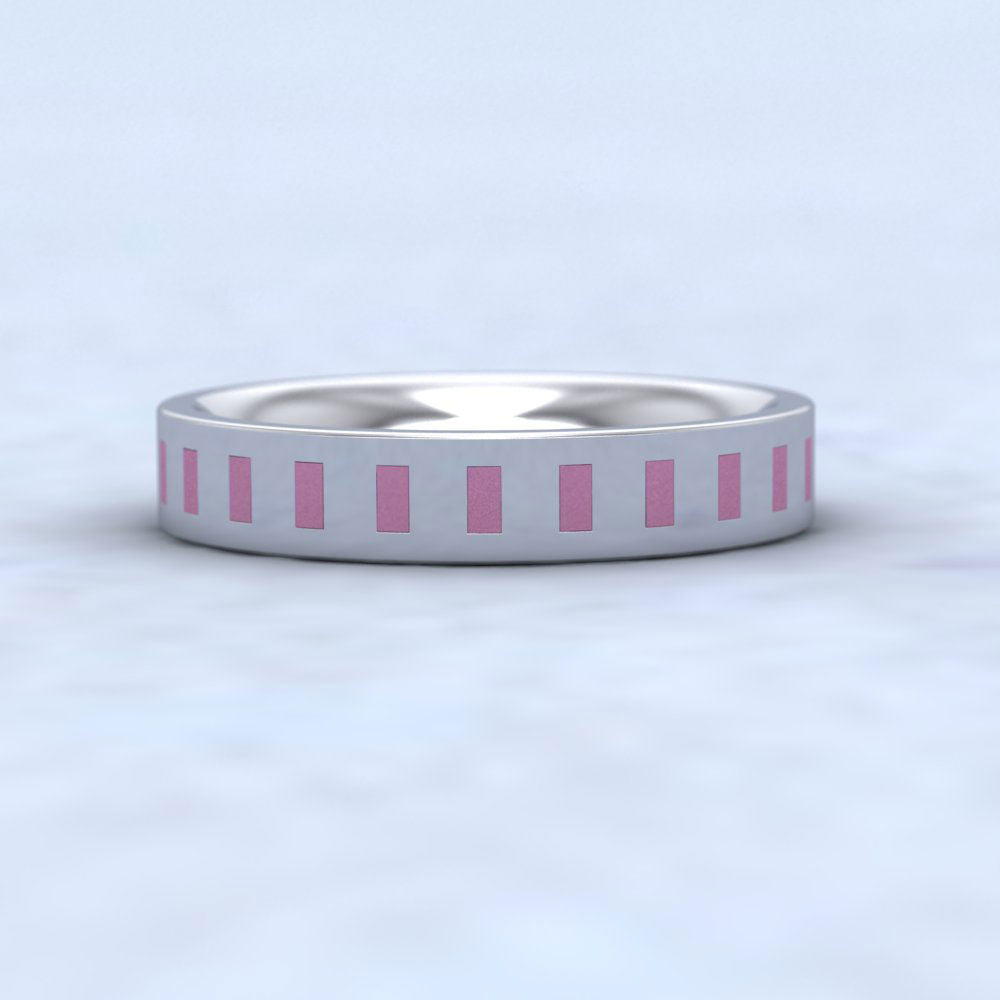 Pink Enamelled Block 9ct White Gold 4mm Wedding Ring Down View