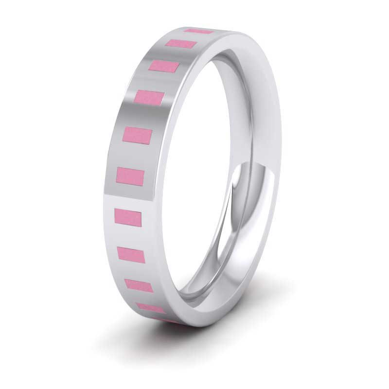 Pink Enamelled Block Sterling Silver 4mm Wedding Ring