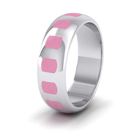 Pink Enamelled Block Sterling Silver 7mm Wedding Ring
