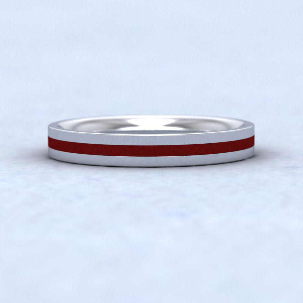 Redcurrant Line Enamelled 18ct White Gold 3mm Wedding Ring Down View