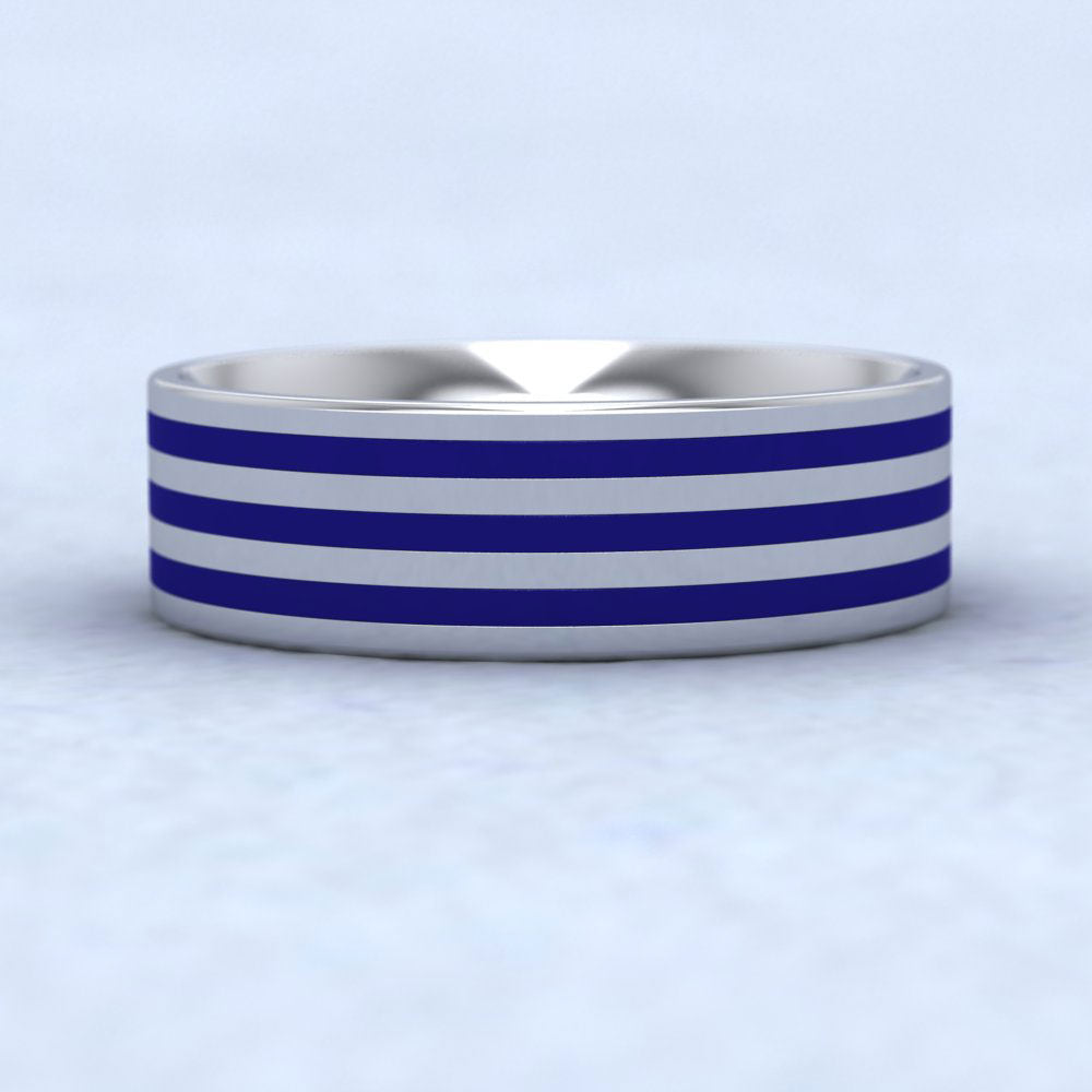 Blue Line Enamelled 9ct White Gold 7mm Wedding Ring Down View