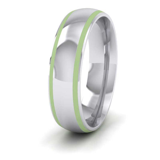 Lime Green Edge Line Enamelled 9ct White Gold 6mm Wedding Ring