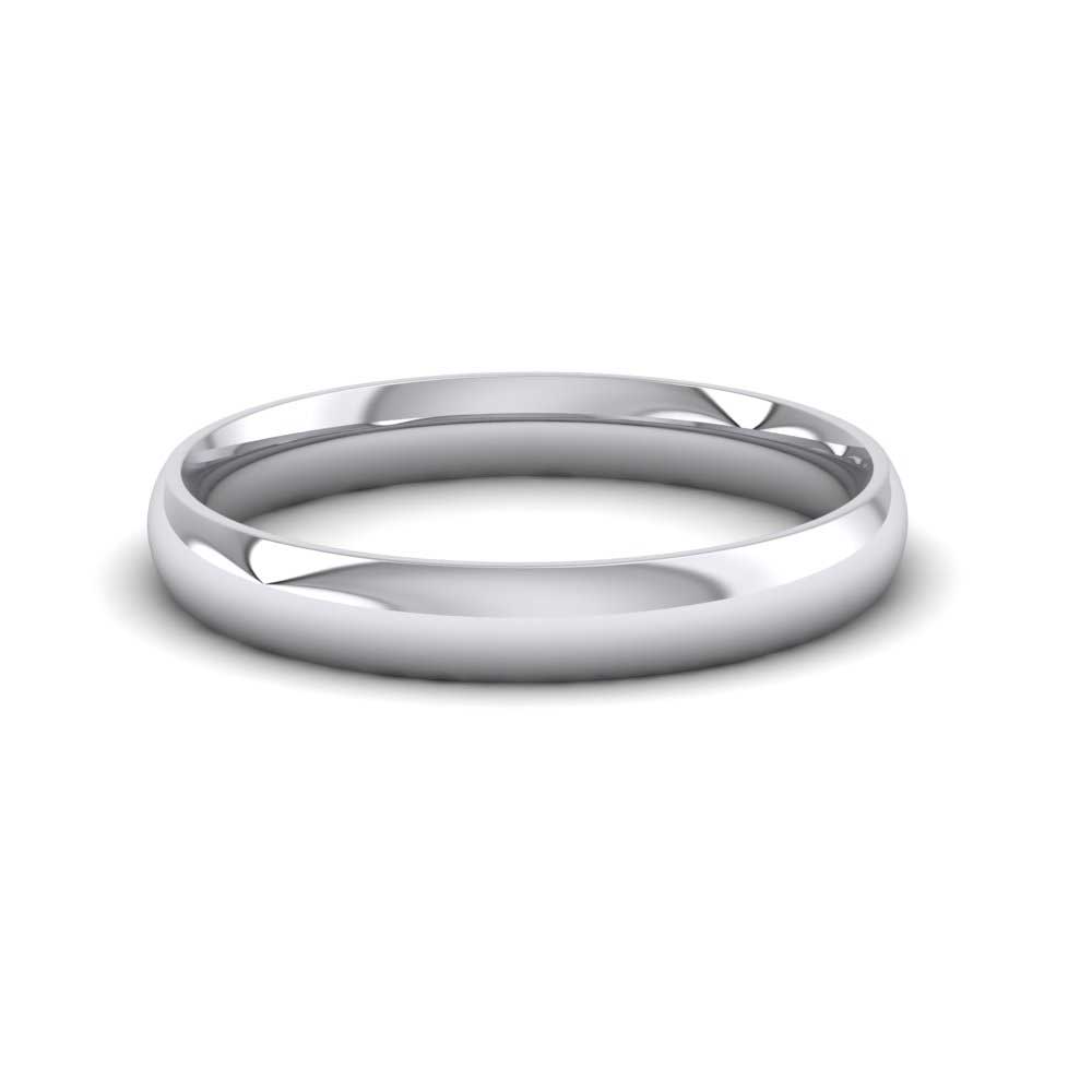 9ct White Gold 3mm Court Shape (Comfort Fit) Classic Weight Wedding Ring Down View