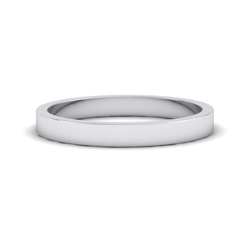 950 Platinum 2.5mm Flat Shape Extra Heavy Weight Wedding Ring Down View