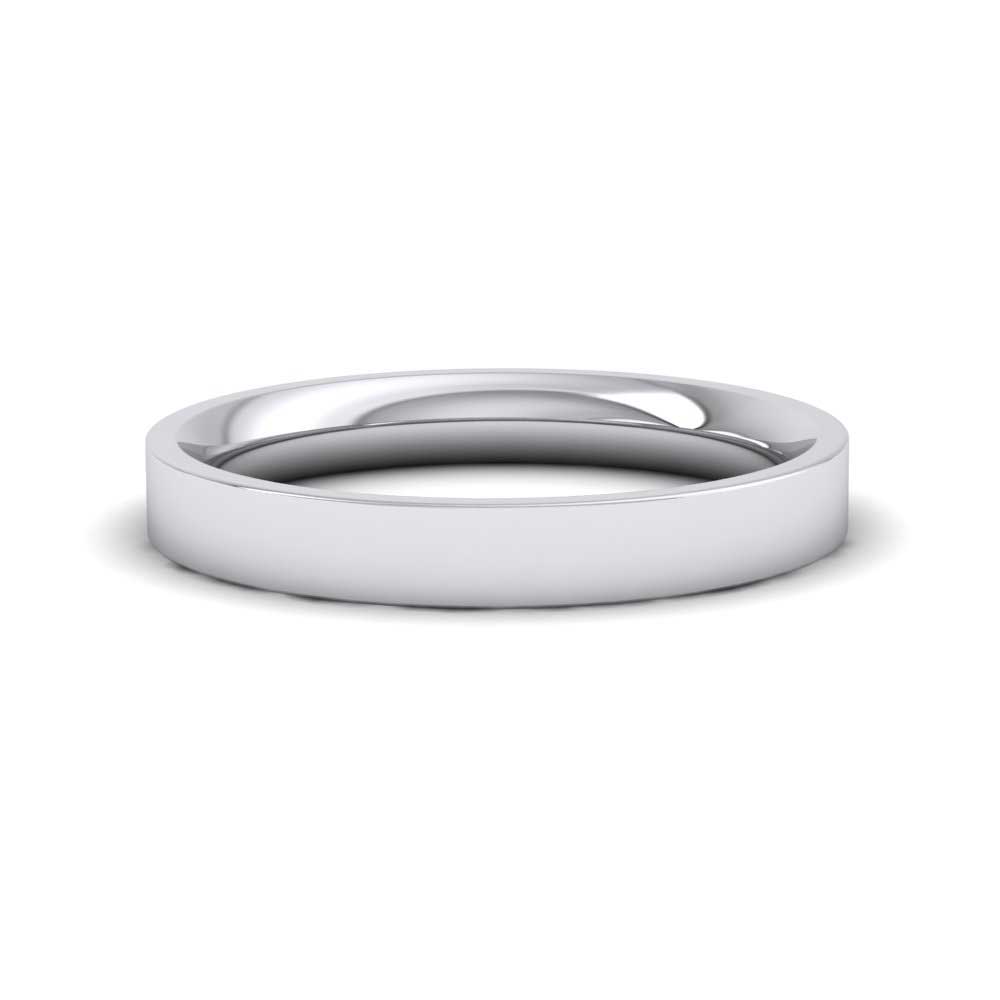 950 Platinum 3mm Flat Shape (Comfort Fit) Extra Heavy Weight Wedding Ring Down View