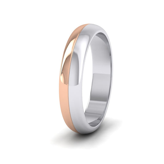 <p>18ct White And Rose Gold Half And Half Two Colour D shape Wedding Ring.  4mm Wide </p>