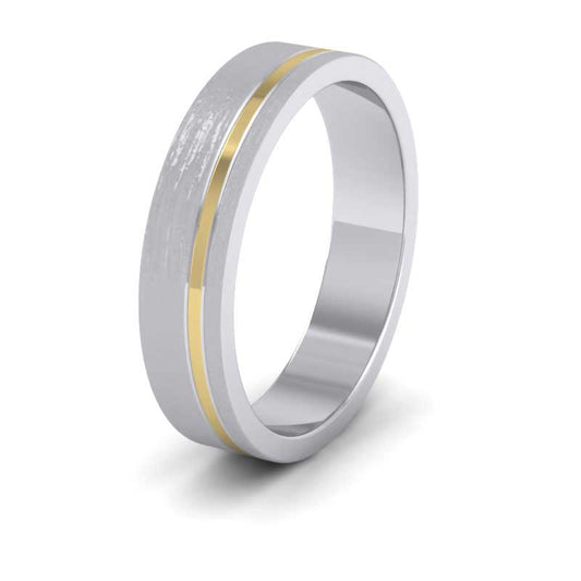 <p>9ct White And Yellow Gold Asymmetric Two Colour Flat Wedding Ring.  5mm Wide (Shown With A Matt Finish)</p>