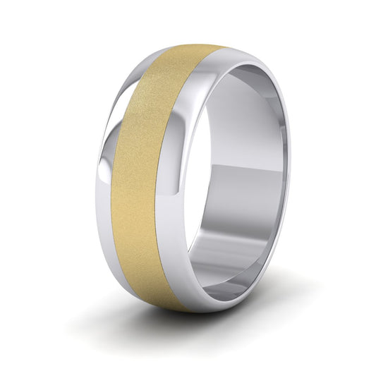 <p>9ct White And Yellow Gold Centre Band Two Colour D Shape Wedding Ring.  8mm Wide With A Sparkle Finish Centre</p>