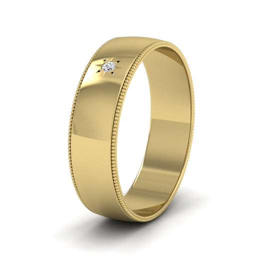 Millgrained Edge And Single Star Diamond Set 18ct Yellow Gold 6mm Wedding Ring