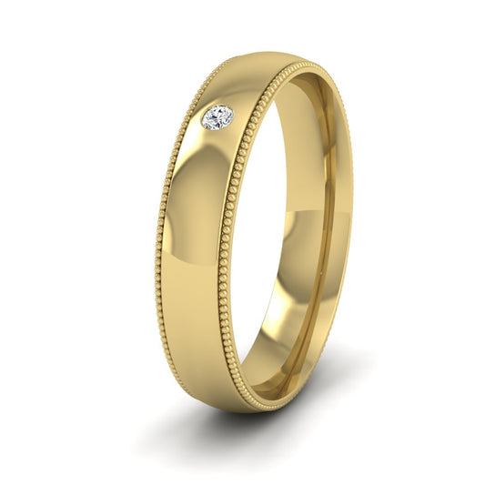 Single Flush Diamond Set And Millgrain Edge 14ct Yellow Gold 4mm Wedding Ring