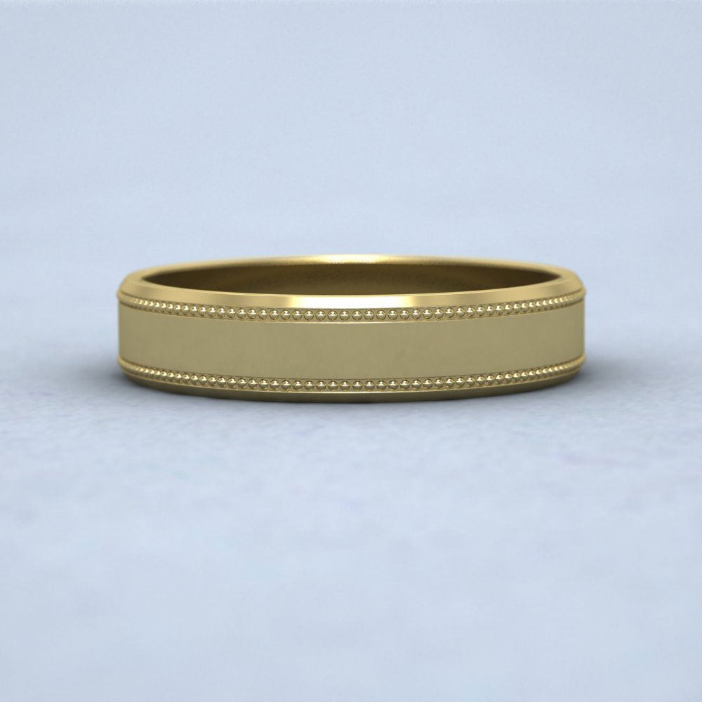 Bevelled Edge And Millgrain Pattern 9ct Yellow Gold 4mm Flat Wedding Ring Down View