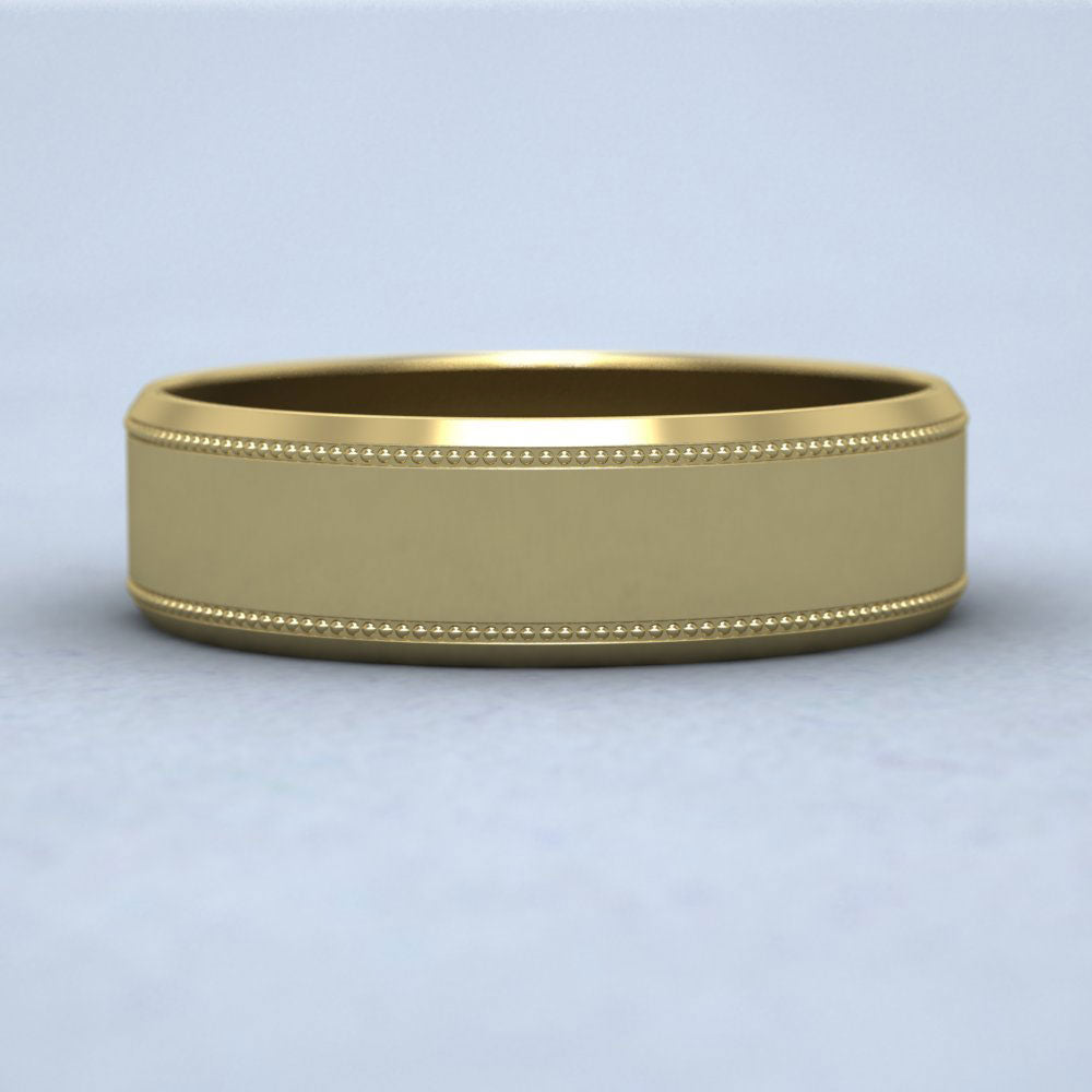 Bevelled Edge And Millgrain Pattern 9ct Yellow Gold 6mm Flat Wedding Ring Down View