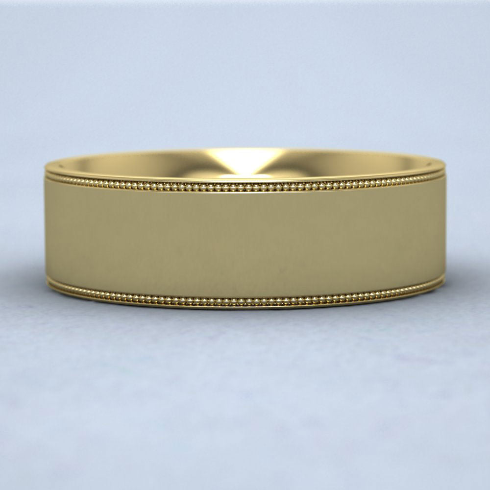 Millgrain Edge 22ct Yellow Gold 7mm Flat Comfort Fit Wedding Ring Down View