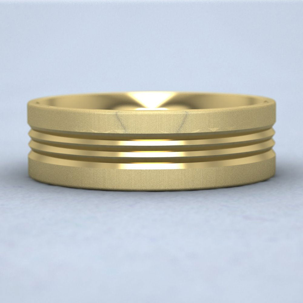 Grooved Pattern 9ct Yellow Gold 7mm Wedding Ring Down View