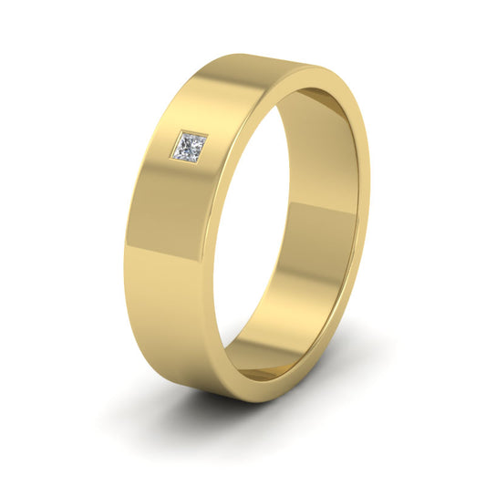 <p>14ct Yellow Gold Single Stone Princess Cut Diamond Set (0.04ct) Flat Wedding Ring.  6mm Wide </p>