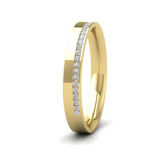 <p>18ct Yellow Gold Asymmetric Half Channel Set Diamond Ring (0.15ct). 3mm Wide And Court Shaped For Comfortable Fitting</p>