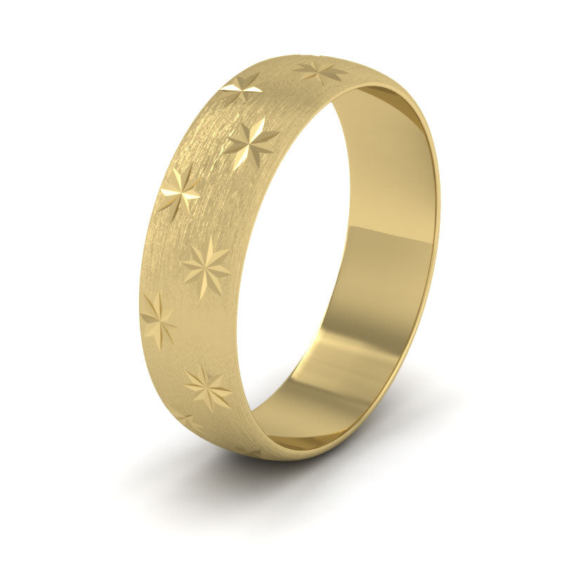 Star Patterned 9ct Yellow Gold 6mm Wedding Ring