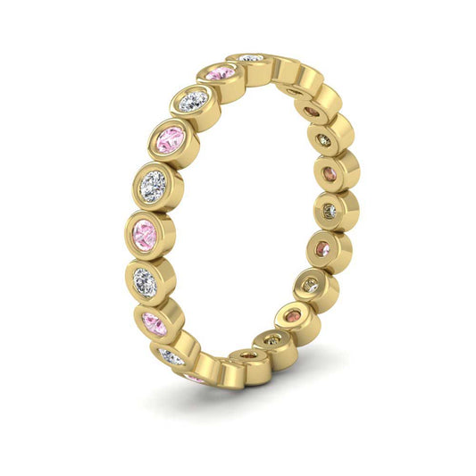 <p>Pink Sapphire And Diamond Ring In 14ct Yellow Gold .  25mm Wide </p>