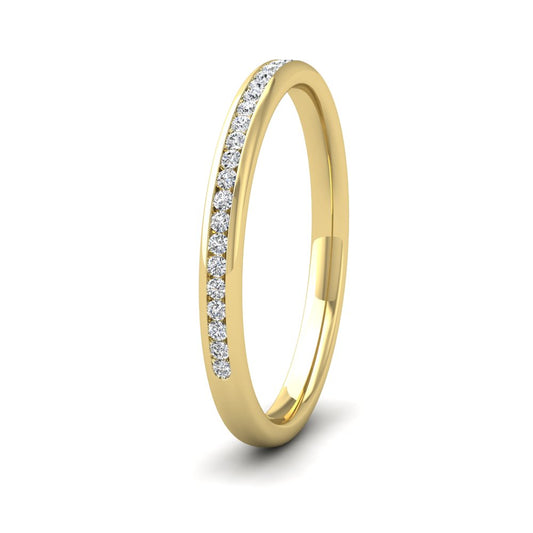 <p>9ct Yellow Gold Half Channel Set 0.13ct Round Brilliant Cut Diamond Wedding Ring.  2mm Wide And Court Shaped For Comfortable Fitting</p>