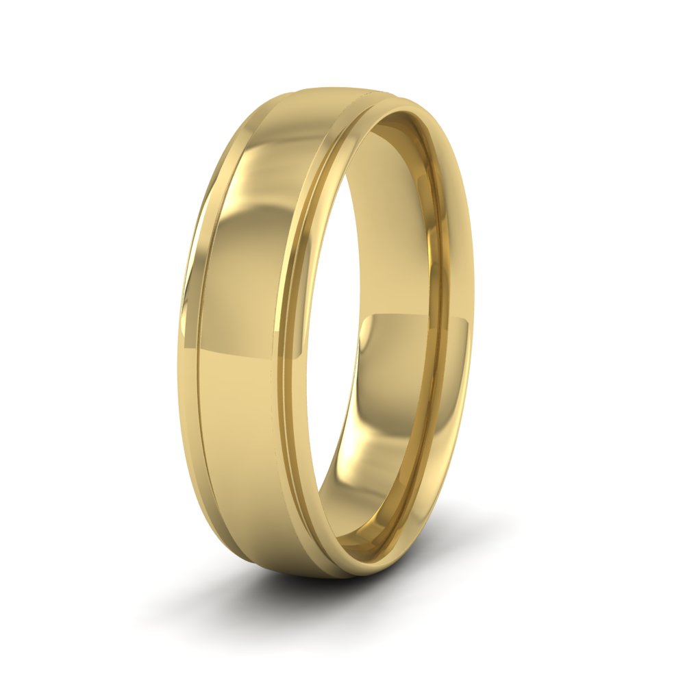 Edge Line Patterned 9ct Yellow Gold 6mm Wedding Ring
