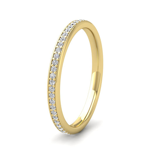 <p>9ct Yellow Gold Full Bead Set 0.26ct Round Brilliant Cut Diamond Ring. 2mm Wide And Court Shaped For Comfortable Fitting</p>