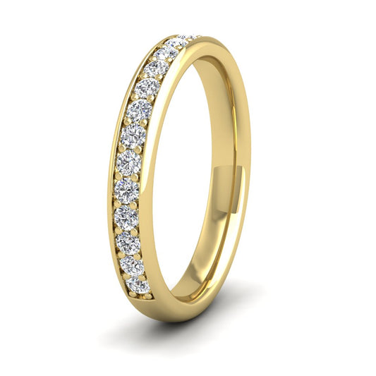 <p>18ct Yellow Gold Half Bead Set 0.34ct Round Brilliant Cut Diamond Ring. 3mm Wide And Court Shaped For Comfortable Fitting</p>